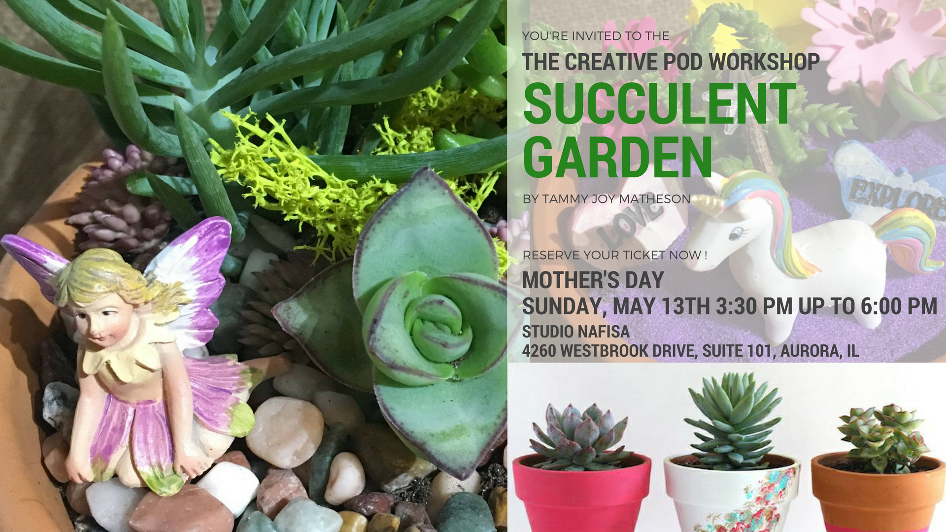Succulent Garden Workshop - Mom and little ones make succulent gardens. Create your own potted garden with succulents and mini garden accessories.